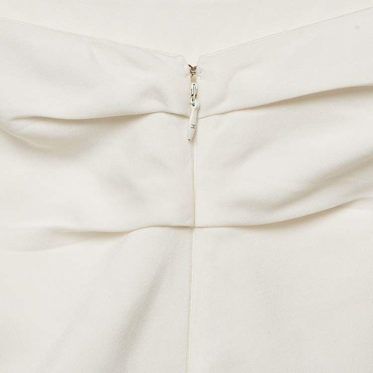 Pre Owned Elisabetta Franchi Off-White Crepe Draped Asymmetric Skirt M