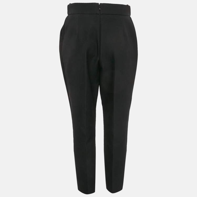 Pre Owned Elisabetta Franchi Black Gabardine Lock Detail Trousers L