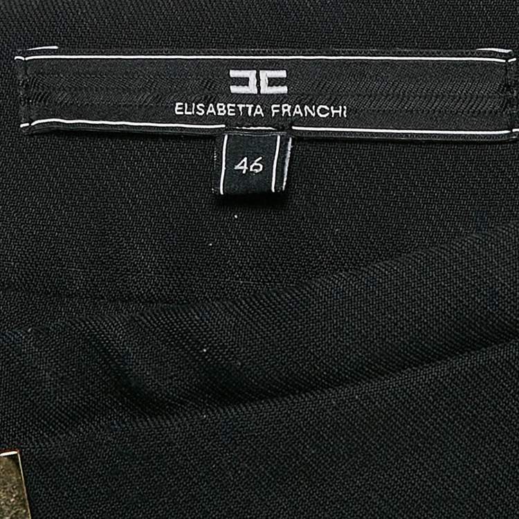 Pre Owned Elisabetta Franchi Black Gabardine Lock Detail Trousers L