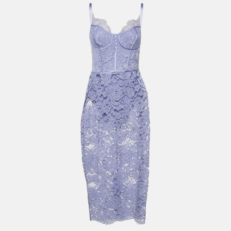 Pre Owned Elisabetta Franchi Purple Lace Sleeveless Midi Dress M