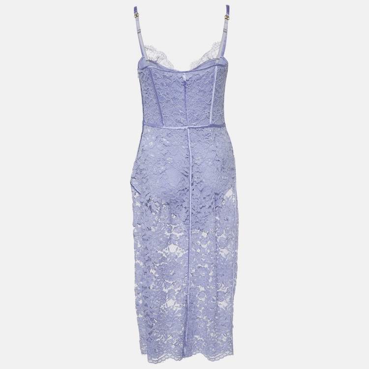 Pre Owned Elisabetta Franchi Purple Lace Sleeveless Midi Dress M