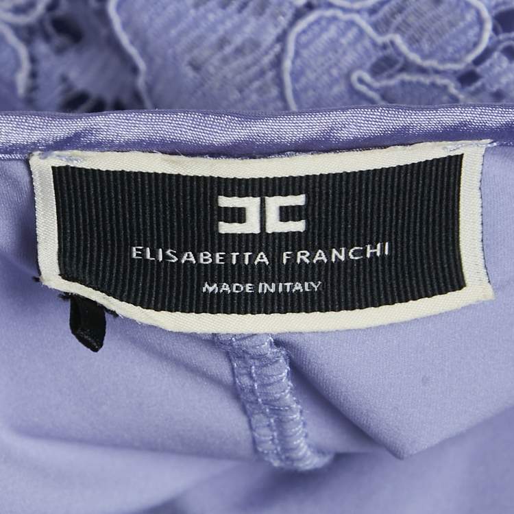 Pre Owned Elisabetta Franchi Purple Lace Sleeveless Midi Dress M