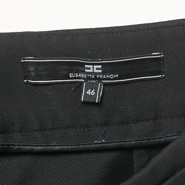 Pre Owned Elisabetta Franchi Black Gabardine Lock Detail Trousers L