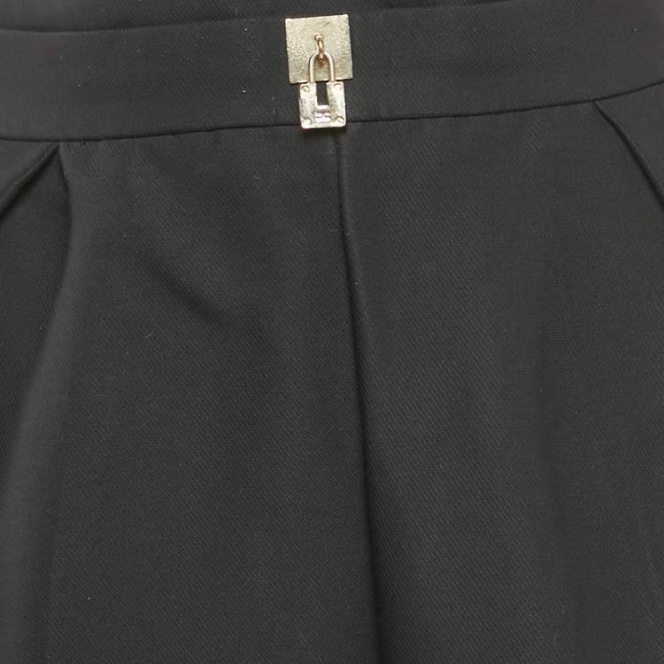 Pre Owned Elisabetta Franchi Black Gabardine Lock Detail Trousers L