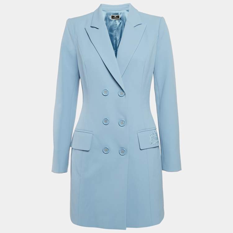 Pre Owned Elisabetta Franchi Blue Crepe Double Breasted Blazer Dress M