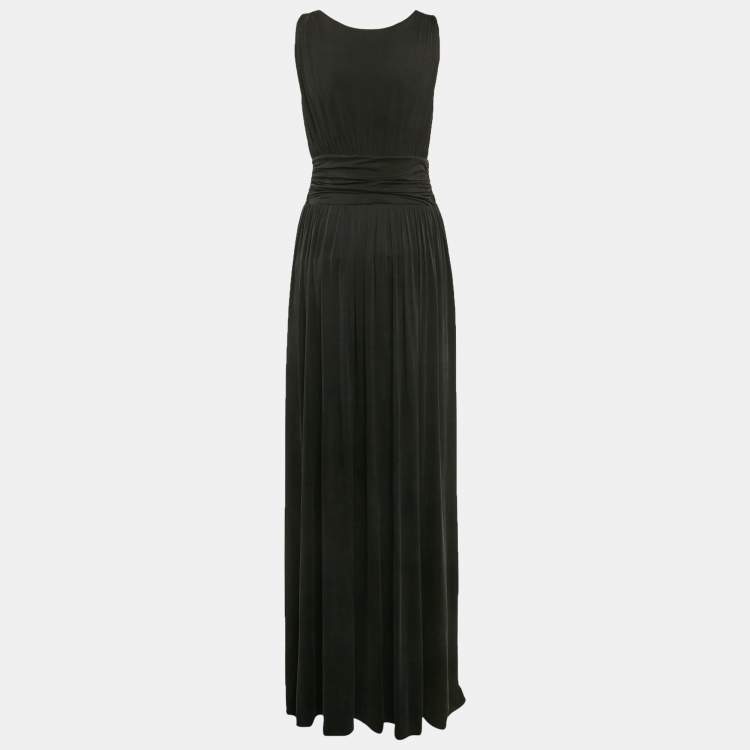 Pre Owned Elisabetta Franchi Black Draped Sleeveless V-Neck Carpet Gown L