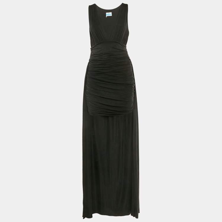 Pre Owned Elisabetta Franchi Black Draped Sleeveless V-Neck Carpet Gown L