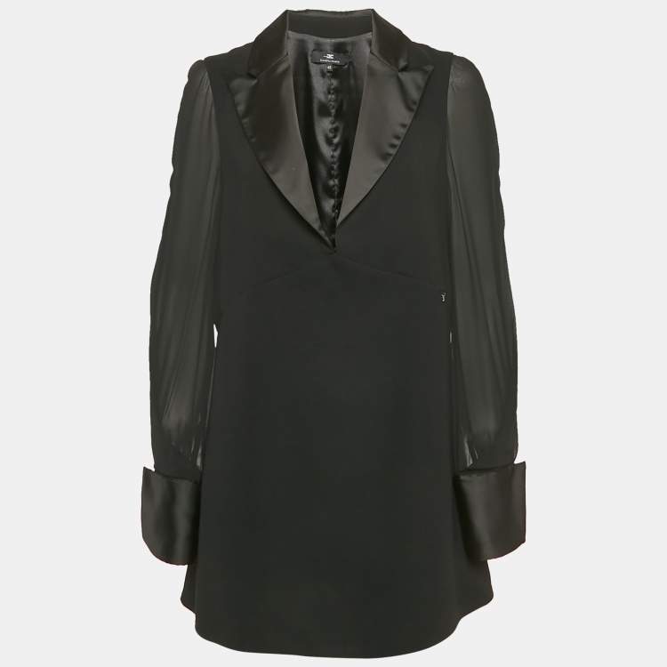 Pre Owned Elisabetta Franchi Black Crepe Full Sleeve Mini Dress M