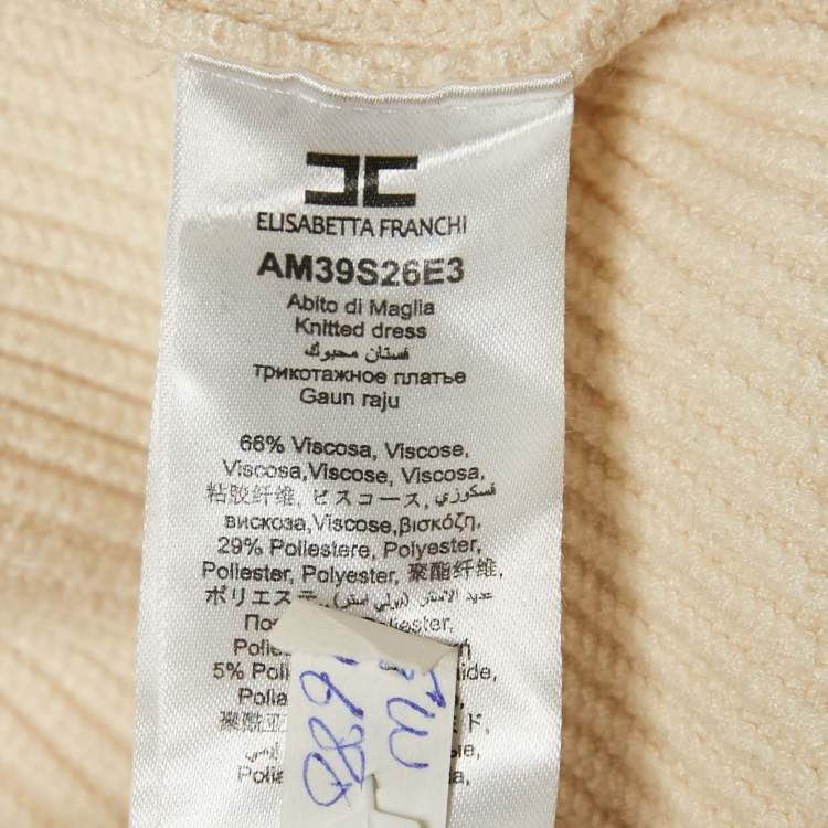 Pre Owned Elisabetta Franchi Cream Rib Knit Double Breasted Mini Dress S