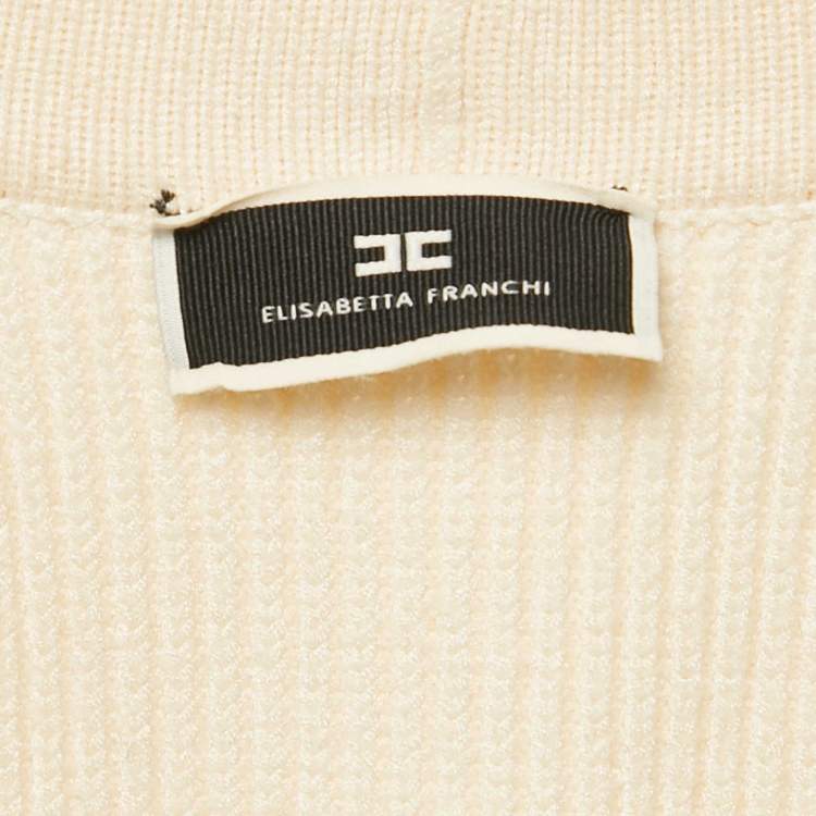 Pre Owned Elisabetta Franchi Cream Rib Knit Double Breasted Mini Dress S