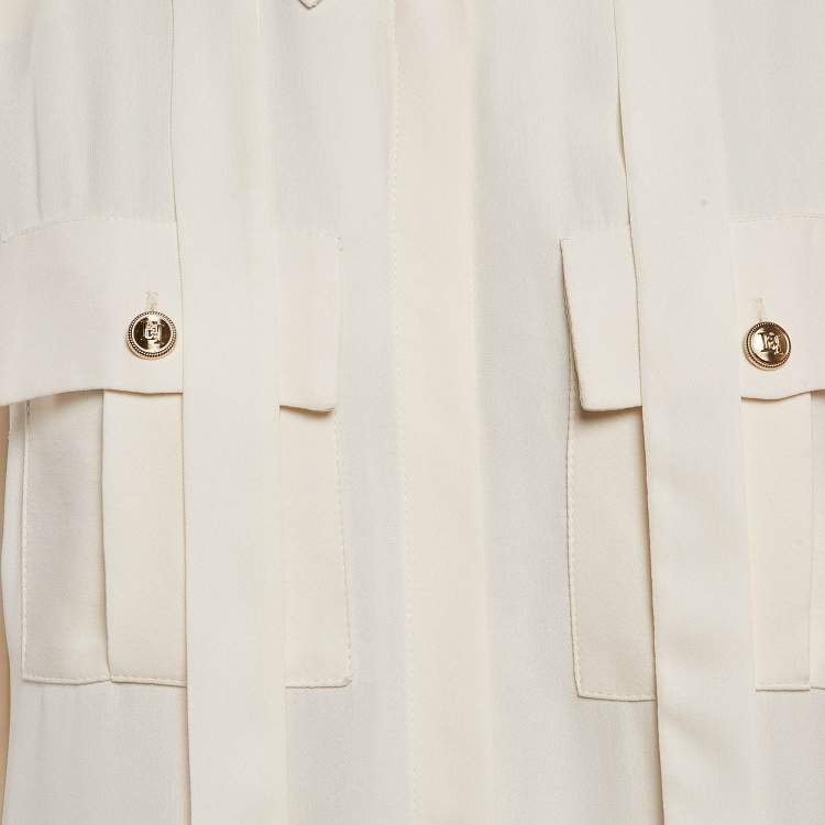 Pre Owned Elisabetta Franchi Cream Crepe Button Front Shirt S