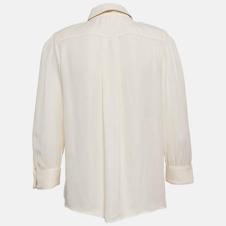 Pre Owned Elisabetta Franchi Cream Crepe Button Front Shirt S