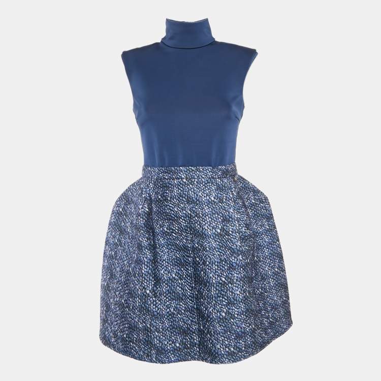 Pre Owned Elisabetta Franchi Blue Printed Jersey Mini Dress M