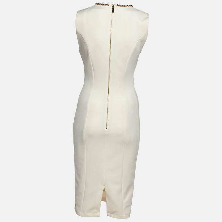 Pre Owned Elisabetta Franchi Cream Jersey Sleeveless Sheath Dress M