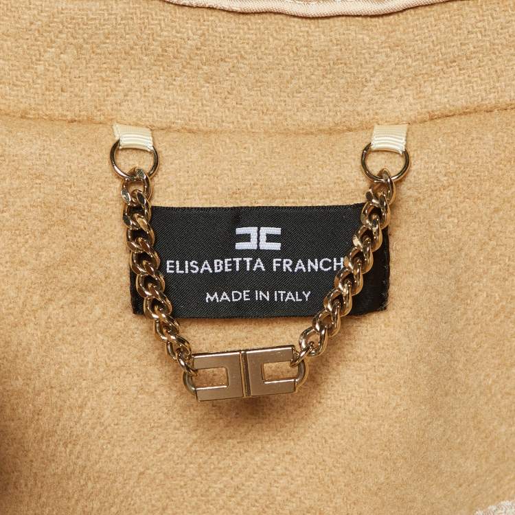 Pre Owned Elisabetta Franchi Beige Wool Belted Overcoat M