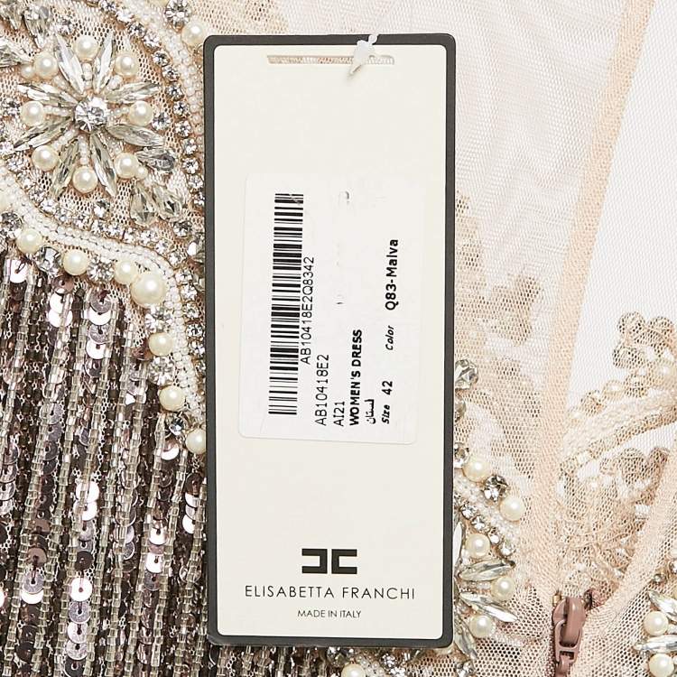 Pre Owned Elisabetta Franchi Mauve Sequin Embellished Tulle Flared Gown M