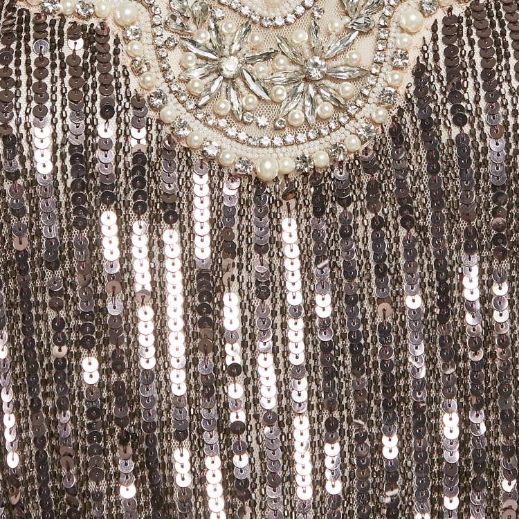 Pre Owned Elisabetta Franchi Mauve Sequin Embellished Tulle Flared Gown M