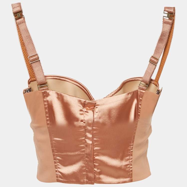 Pre Owned Elisabetta Franchi Orange Satin Strappy Bustier Top S