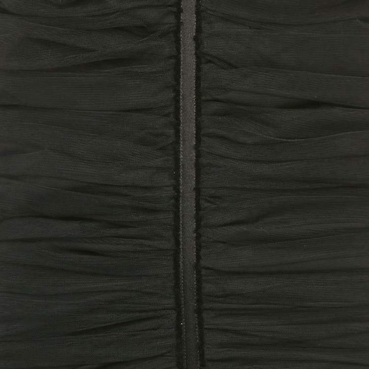 Pre Owned Elisabetta Franchi Black Tulle Ruched Strapless Top S