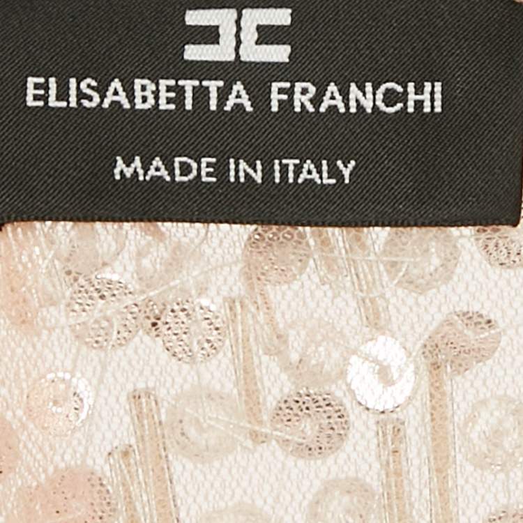 Pre Owned Elisabetta Franchi Pink Embellished Lurex Knit Plisse Midi Dress M