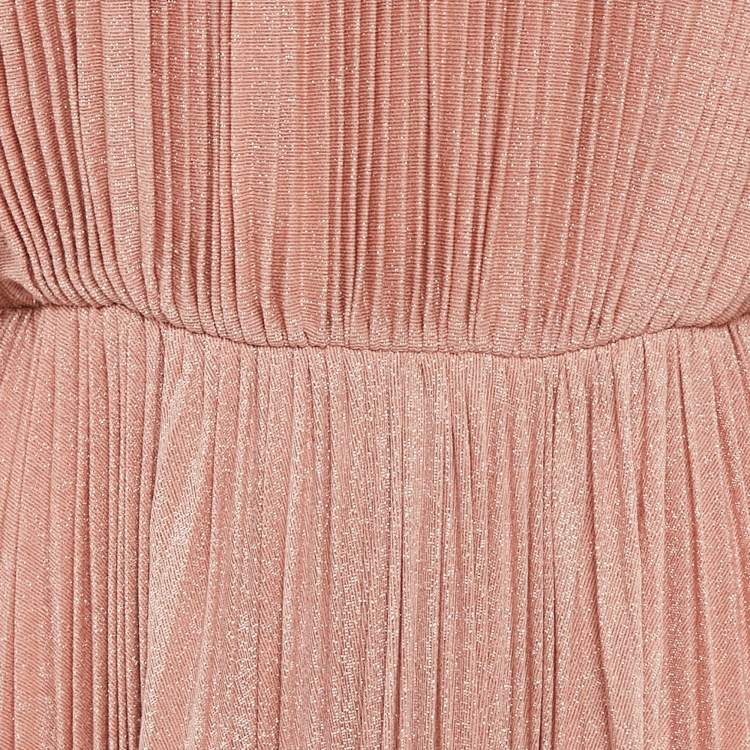 Pre Owned Elisabetta Franchi Pink Embellished Lurex Knit Plisse Midi Dress M