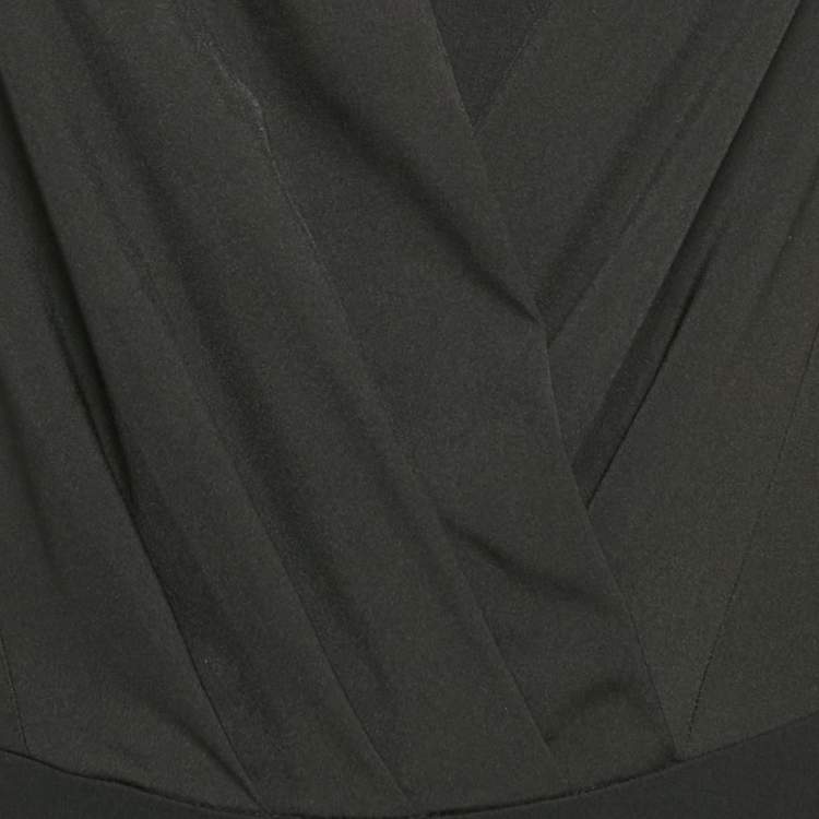 Pre Owned Elisabetta Franchi Black Crepe Plunging Neck Bodysuit S