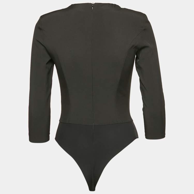 Pre Owned Elisabetta Franchi Black Crepe Plunging Neck Bodysuit S