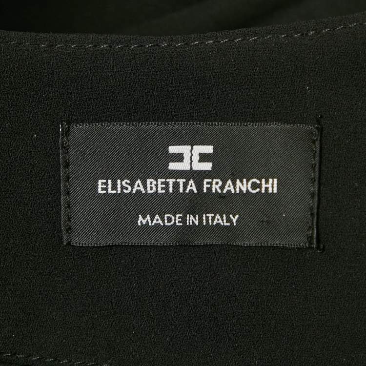 Pre Owned Elisabetta Franchi Black Crepe Plunging Neck Bodysuit S