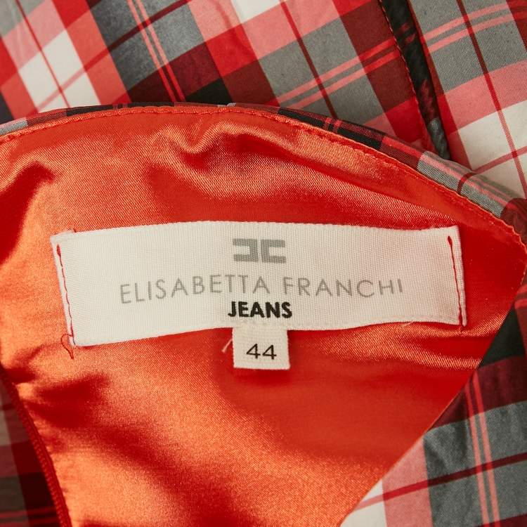 Pre Owned Elisabetta Franchi Red/Multicolor Plaid Print Synthetic Lace-Up Detail Mini Dress M