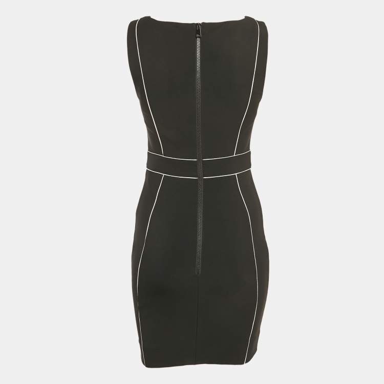 Pre Owned Elisabetta Franchi Black Nylon Contrast Trimmed Sleeveless Mini Dress S