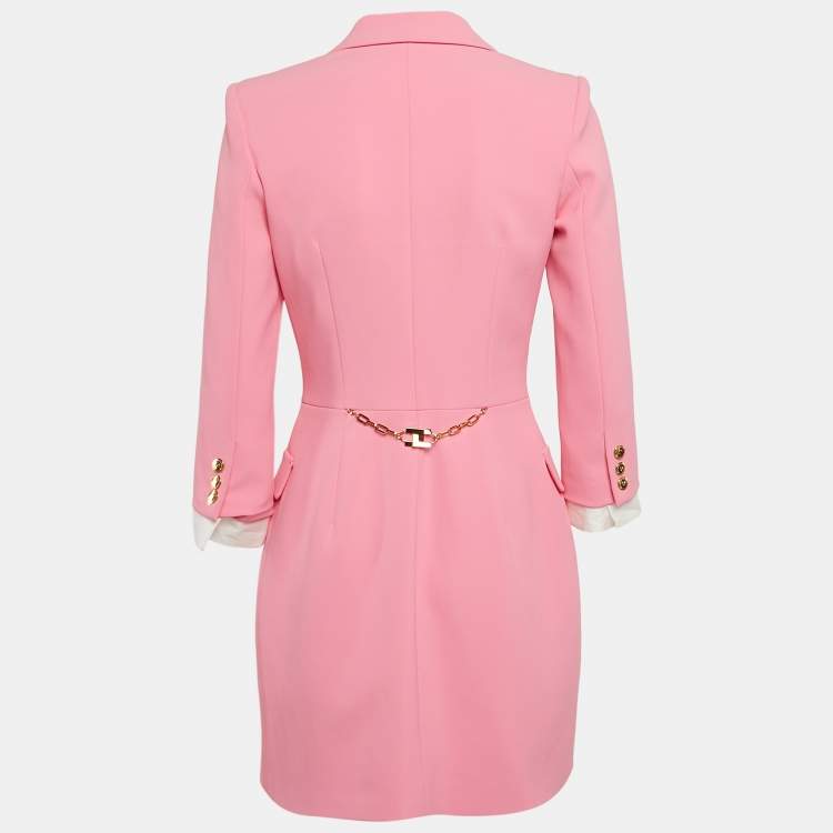 Pre Owned Elisabetta Franchi Pink Crepe Double Breasted Mini Blazer Dress M