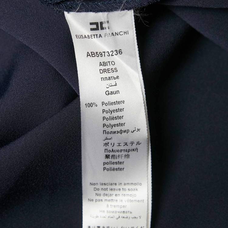 Pre Owned Elisabetta Franchi Navy Blue Crepe Round Neck Mini Dress M