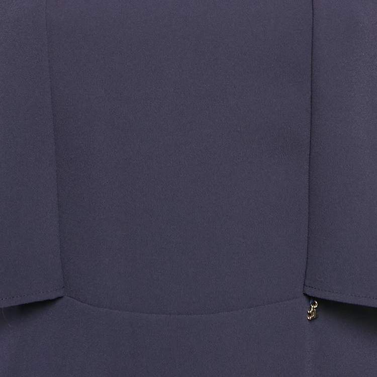 Pre Owned Elisabetta Franchi Navy Blue Crepe Round Neck Mini Dress M