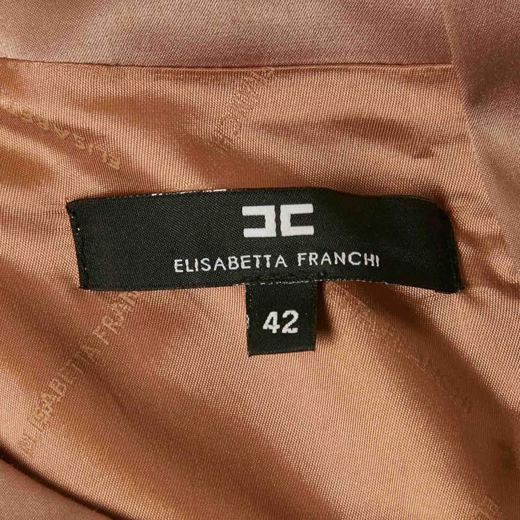 Pre Owned Elisabetta Franchi Caramel Brown Crepe Button Detail Mini Dress M