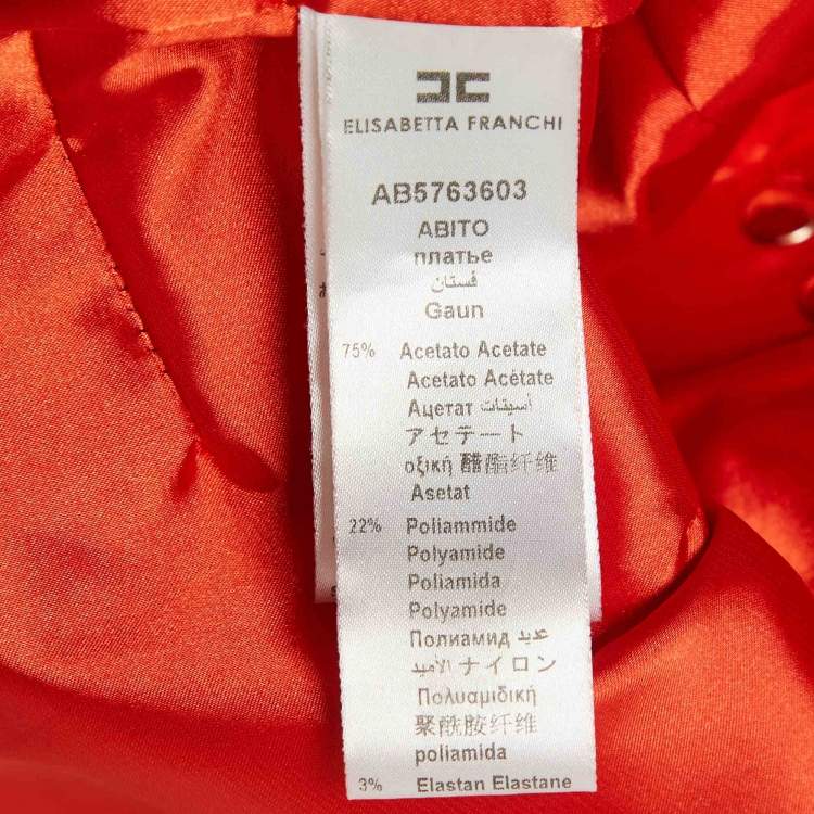 Pre Owned Elisabetta Franchi Orange  Python Textured Satin and Crepe Sheath Dress M