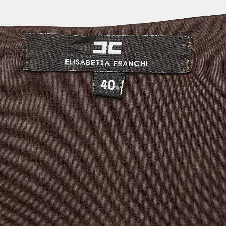 Pre Owned Elisabetta Franchi Brown Jersey Ruche Mini Dress S