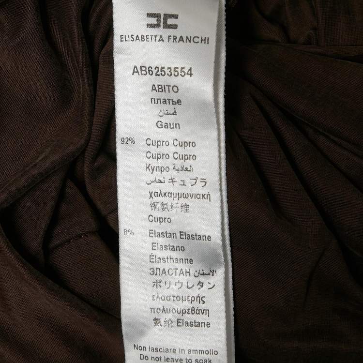 Pre Owned Elisabetta Franchi Brown Jersey Ruche Mini Dress S