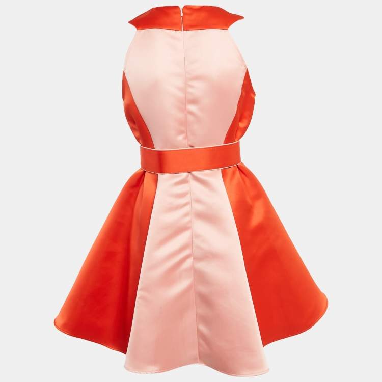 Pre Owned Elisabetta Franchi Orange/Pink Satin Flared Mini Dress M