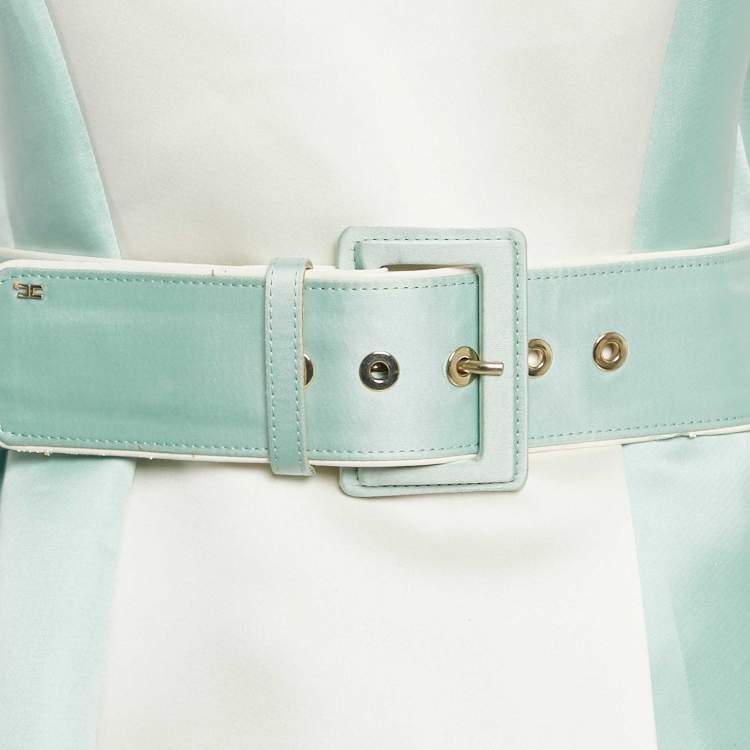 Pre Owned Elisabetta Franchi Blue/White Satin Flared Mini Dress M