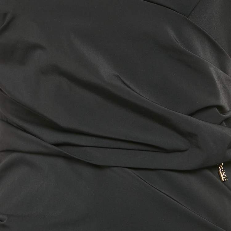 Pre Owned Elisabetta Franchi Black Nylon Draped One-Shoulder Midi Dress M
