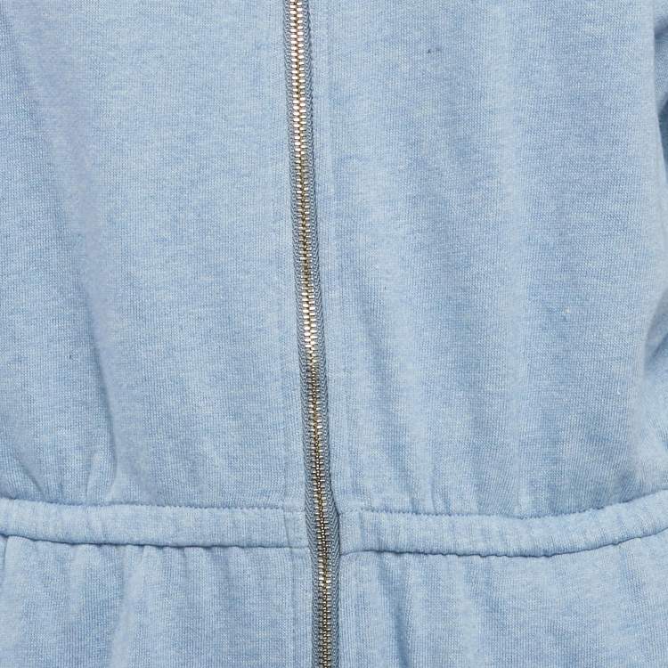Pre Owned Elisabetta Franchi Blue Cotton Knit Logo Tape Trimmed Jumpsuit S