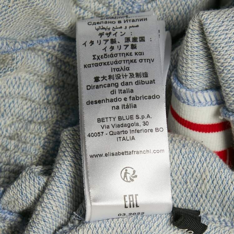 Pre Owned Elisabetta Franchi Blue Cotton Knit Logo Tape Trimmed Jumpsuit S