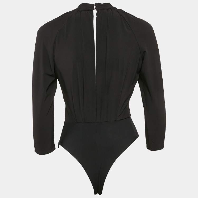 Pre Owned Elisabetta Franchi Black Jersey Cut-Out Bodysuit S