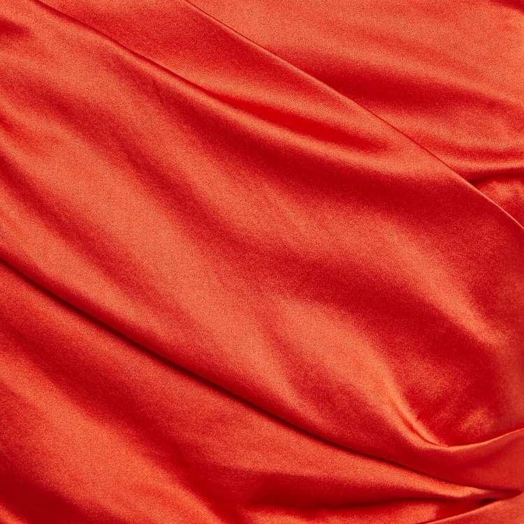 Pre Owned Elisabetta Franchi Red Silk Pleated Strapless Top M