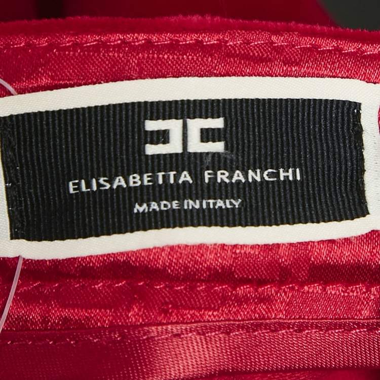 Pre Owned Elisabetta Franchi Red Velvet Boot-Cut Leg Trousers S