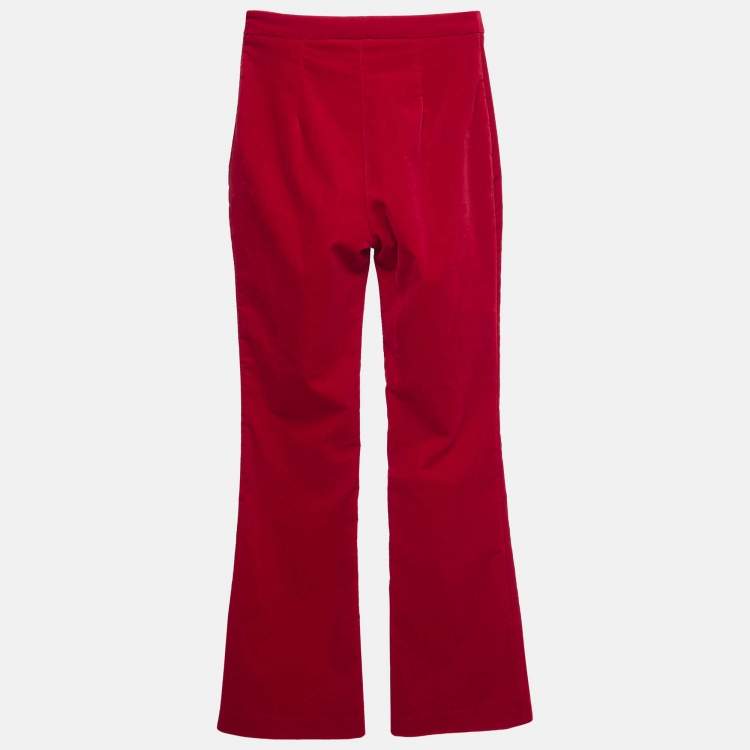Pre Owned Elisabetta Franchi Red Velvet Boot-Cut Leg Trousers S