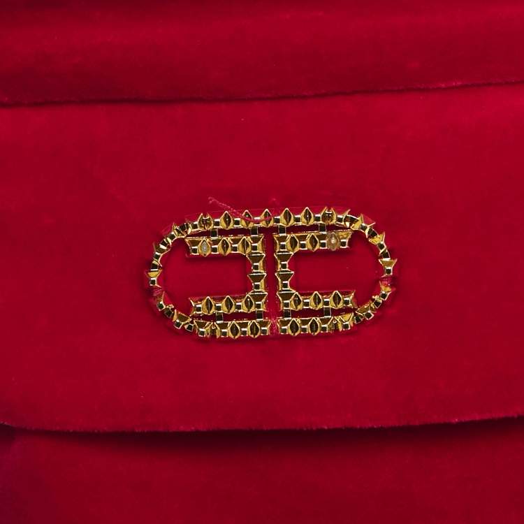 Pre Owned Elisabetta Franchi Red Velvet Boot-Cut Leg Trousers S