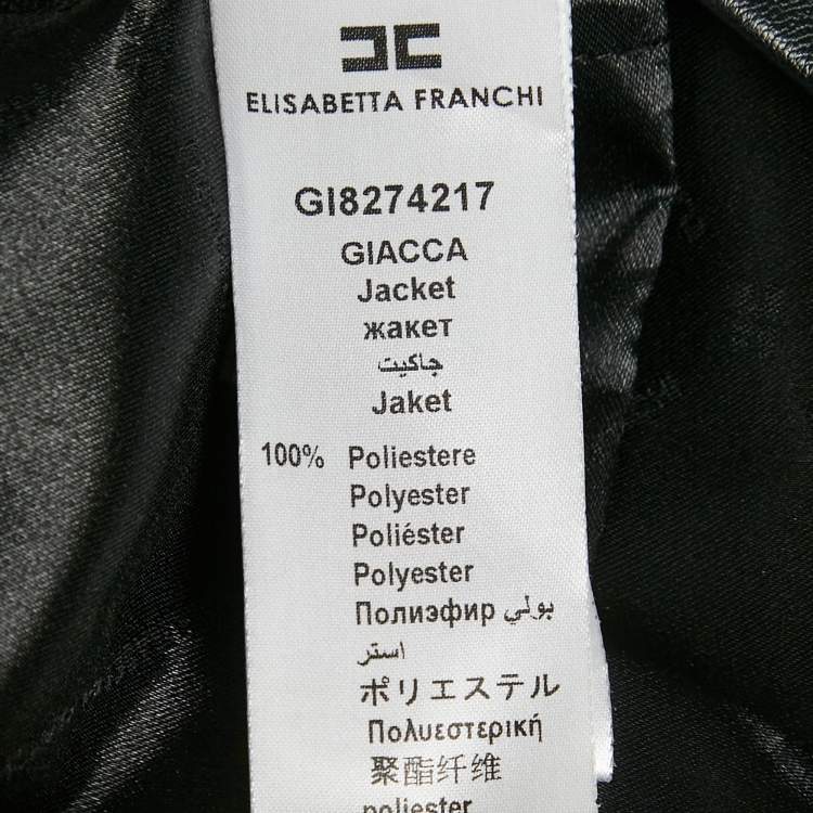 Pre Owned Elisabetta Franchi Black Studded Faux Leather Biker Jacket S