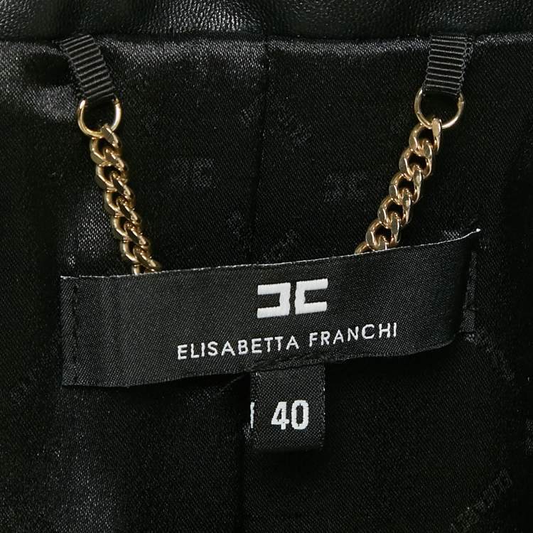 Pre Owned Elisabetta Franchi Black Studded Faux Leather Biker Jacket S