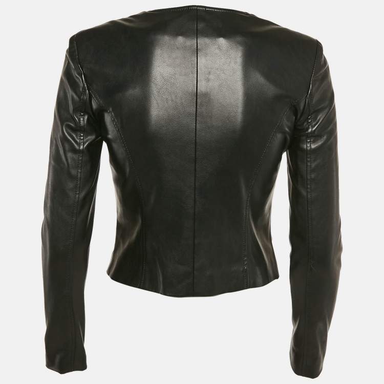 Pre Owned Elisabetta Franchi Black Studded Faux Leather Biker Jacket S